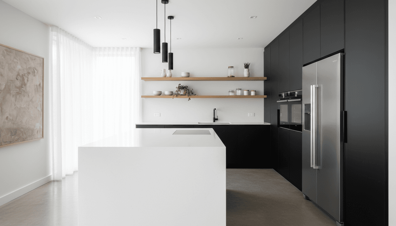 Bright renovated kitchen with shaker cabinets and quartz countertops in a residential home